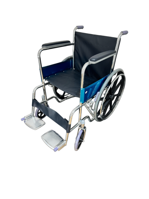 silla de ruedas marco azul cromado
